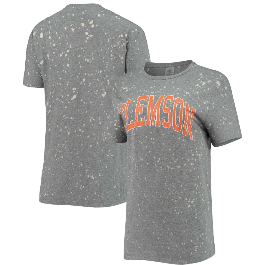 Women * | Lower Prices Women'S Gameday Couture Gray Clemson Tigers Bleached Splash-Dye T-Shirt