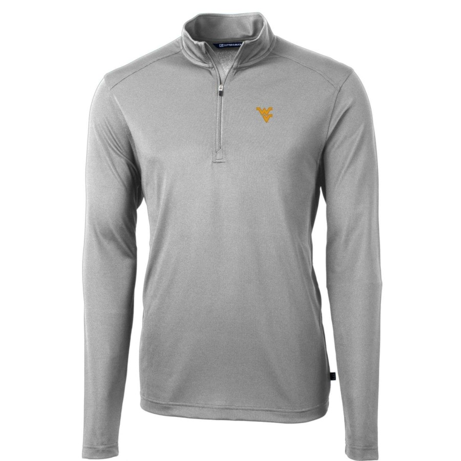 Men * | Sale Online Men'S Cutter & Buck Gray West Virginia Mountaineers Big & Tall Virtue Eco Pique Recycled Quarter-Zip Pullover Top