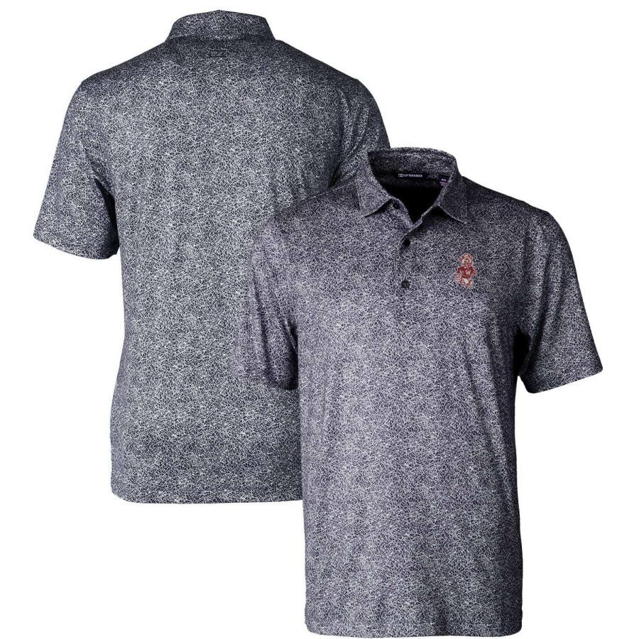 Men * | Online Sales Men'S Cutter & Buck Black Washington State Cougars Pike Constellation Stretch Polo