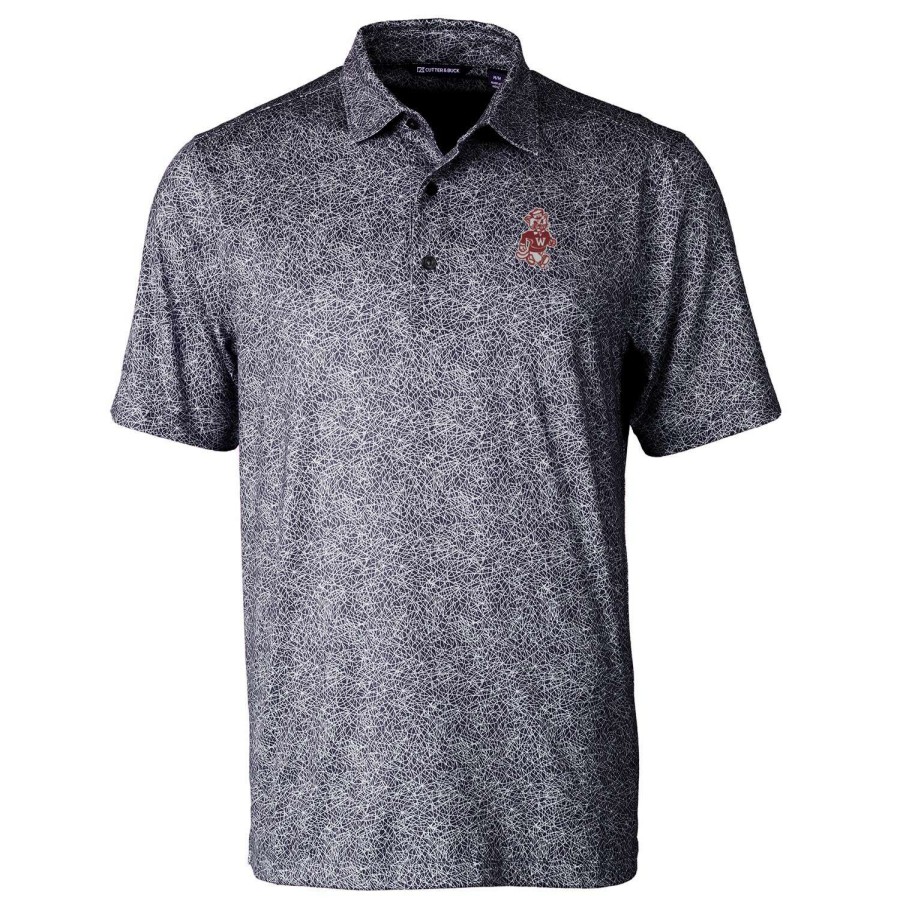 Men * | Online Sales Men'S Cutter & Buck Black Washington State Cougars Pike Constellation Stretch Polo