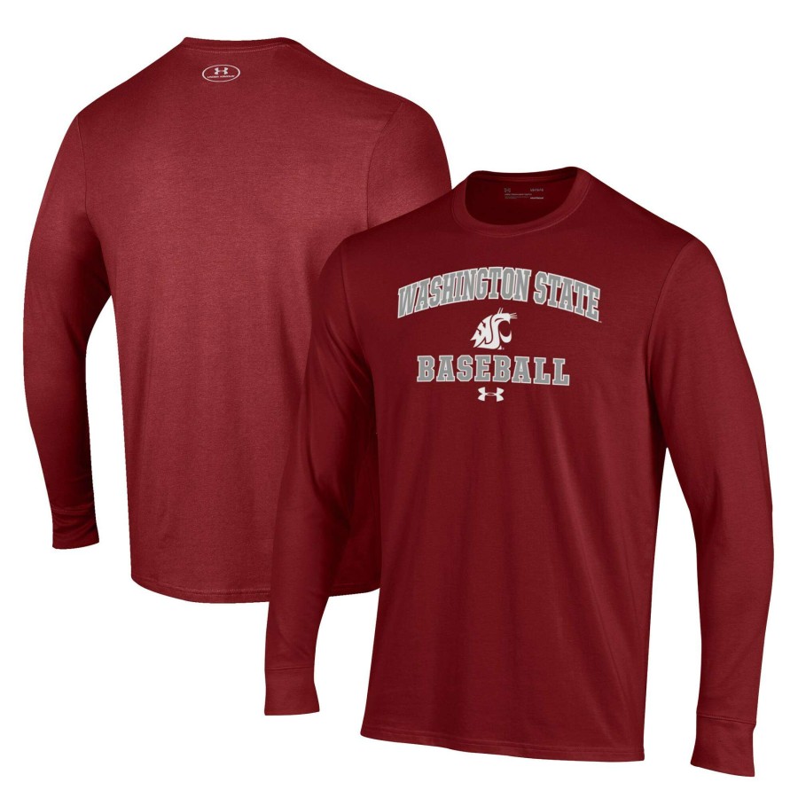 Men * | Bestsellers Men'S Under Armour Crimson Washington State Cougars Baseball Performance Long Sleeve T-Shirt