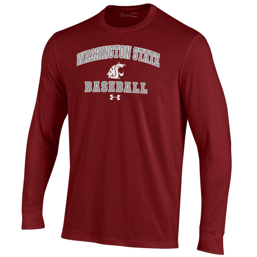 Men * | Bestsellers Men'S Under Armour Crimson Washington State Cougars Baseball Performance Long Sleeve T-Shirt