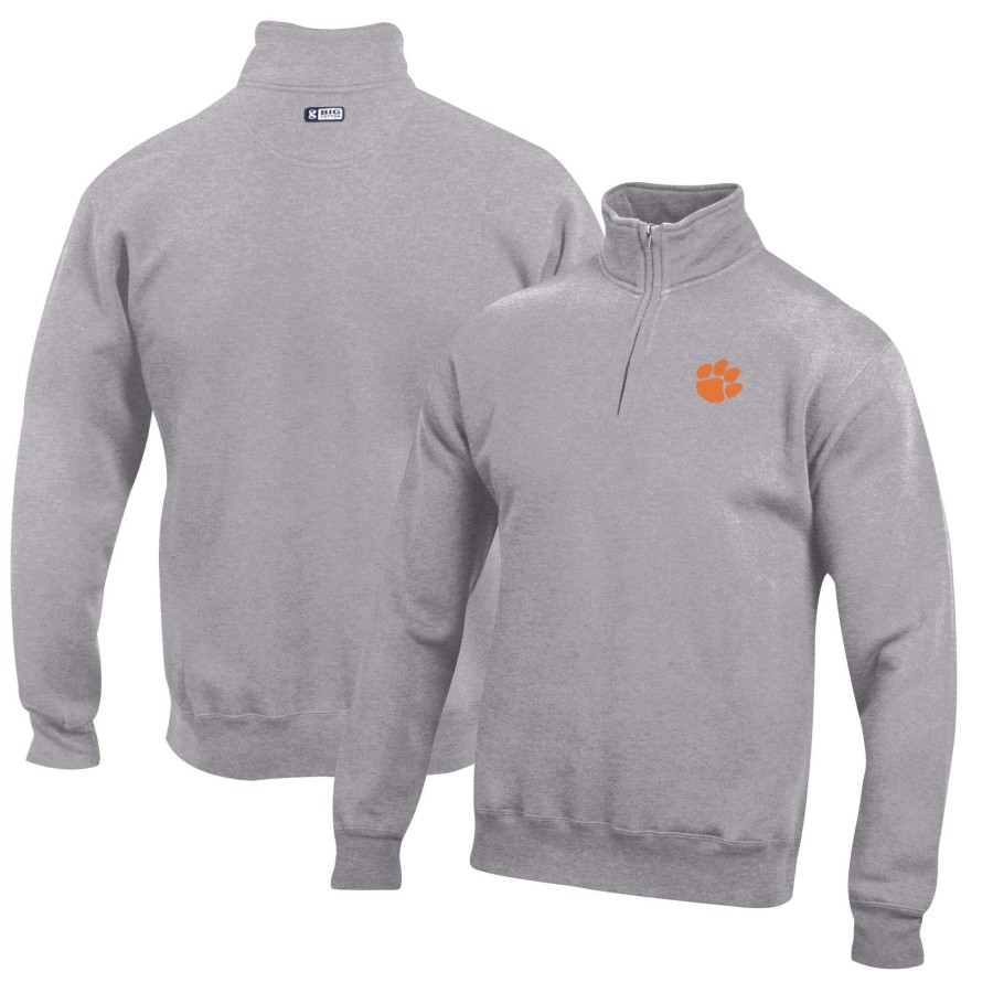 Men * | Lower Prices Men'S Gray Clemson Tigers Big Cotton Quarter-Zip Pullover Sweatshirt