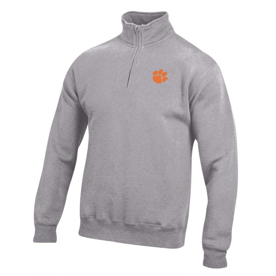 Men * | Lower Prices Men'S Gray Clemson Tigers Big Cotton Quarter-Zip Pullover Sweatshirt