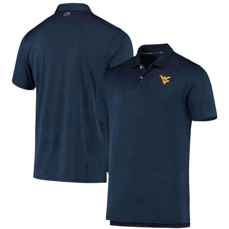 Men * | Reliable Quality Men'S Southern Tide Navy West Virginia Mountaineers First Mate Tonal Polo