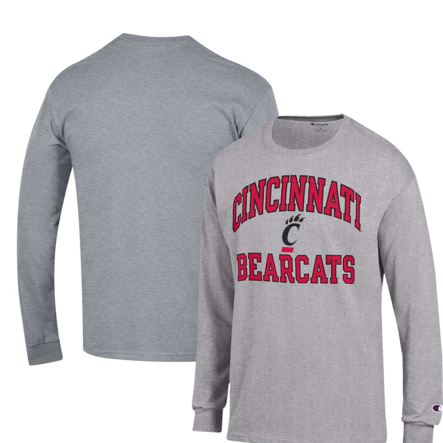 Men * | Reliable Quality Men'S Champion Heather Gray Cincinnati Bearcats High Motor Long Sleeve T-Shirt