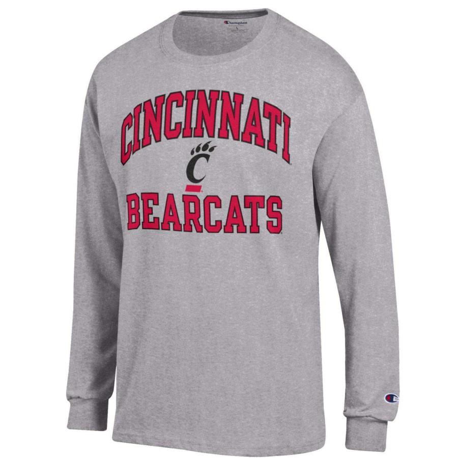 Men * | Reliable Quality Men'S Champion Heather Gray Cincinnati Bearcats High Motor Long Sleeve T-Shirt