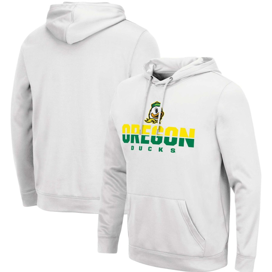 Men * | Reliable Quality Men'S Colosseum White Oregon Ducks Lantern Pullover Hoodie