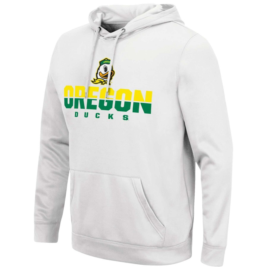 Men * | Reliable Quality Men'S Colosseum White Oregon Ducks Lantern Pullover Hoodie