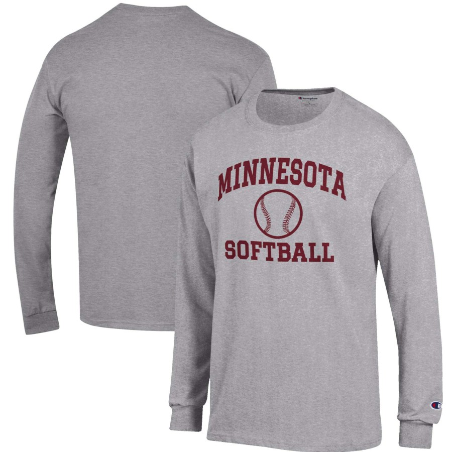 Men * | Sale Online Men'S Champion Gray Minnesota Golden Gophers Softball Icon Long Sleeve T-Shirt