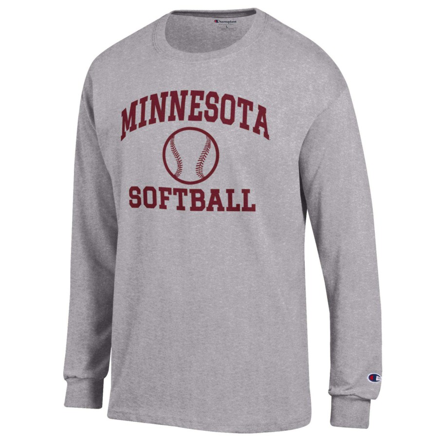 Men * | Sale Online Men'S Champion Gray Minnesota Golden Gophers Softball Icon Long Sleeve T-Shirt