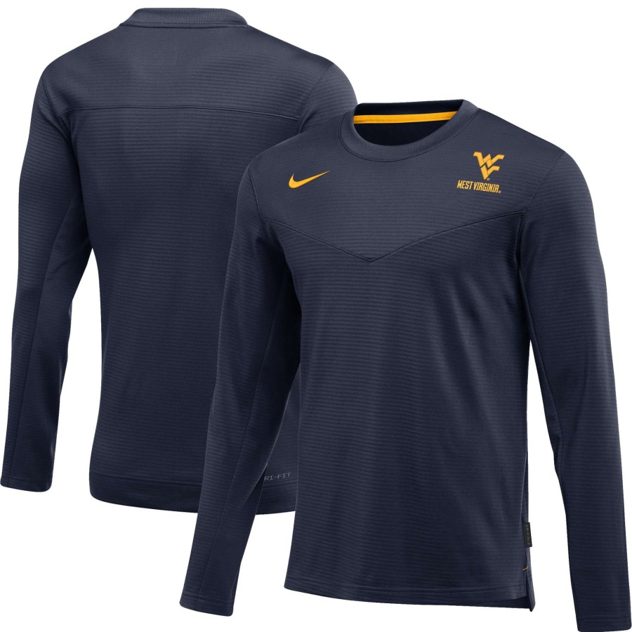 Men * | Reliable Quality Men'S Nike Navy West Virginia Mountaineers 2022 Game Day Sideline Performance Long Sleeve T-Shirt