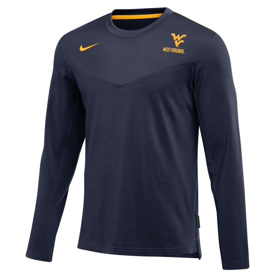 Men * | Reliable Quality Men'S Nike Navy West Virginia Mountaineers 2022 Game Day Sideline Performance Long Sleeve T-Shirt