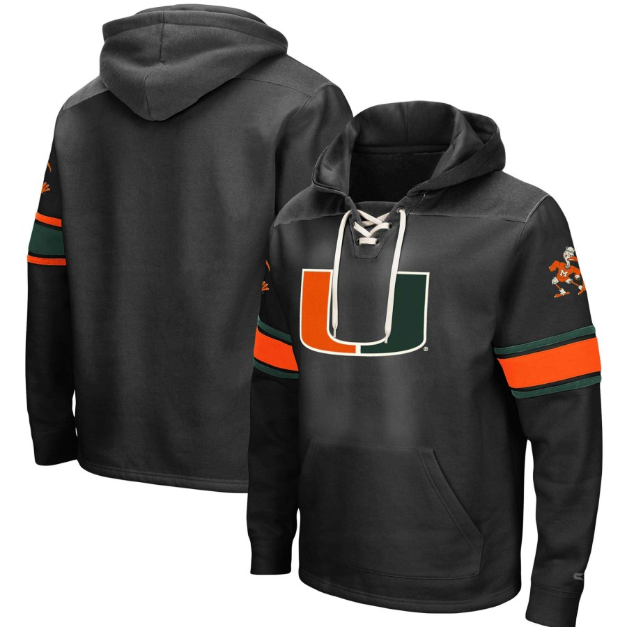 Men * | Best Quality Men'S Colosseum Black Miami Hurricanes 2.0 Lace-Up Logo Pullover Hoodie