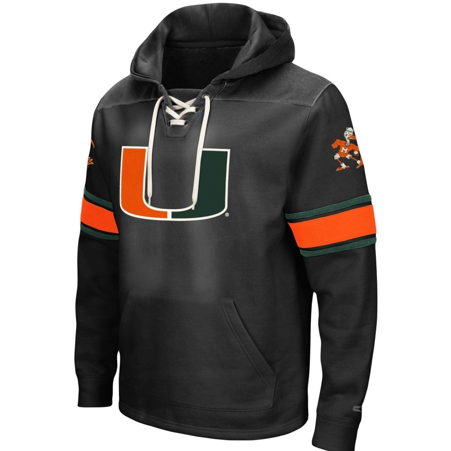 Men * | Best Quality Men'S Colosseum Black Miami Hurricanes 2.0 Lace-Up Logo Pullover Hoodie