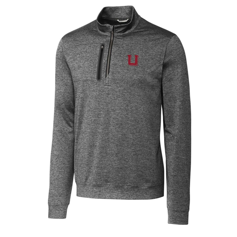 Men * | Clearance Sale Men'S Cutter & Buck Gray Utah Utes Stealth Vault Logo 1/2-Zip Jacket