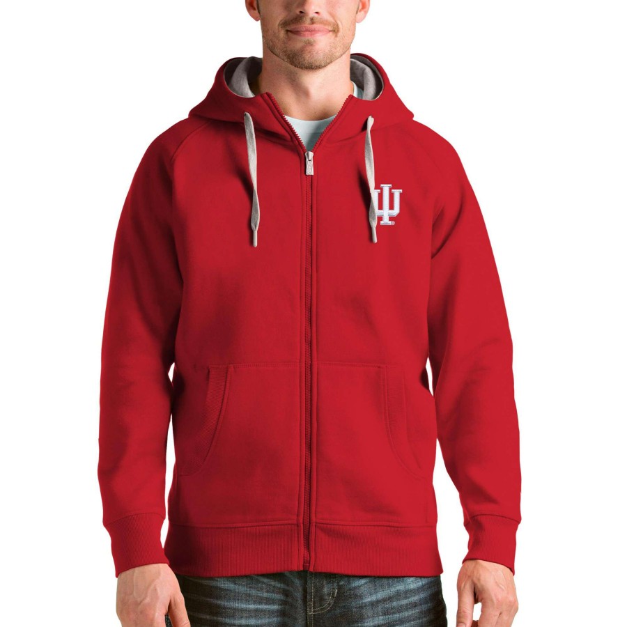 Men * | Lower Prices Men'S Antigua Crimson Indiana Hoosiers Victory Full-Zip Hoodie