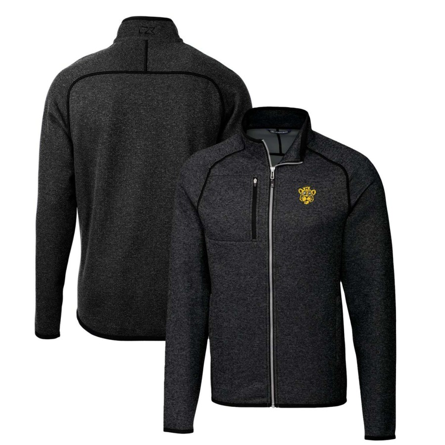 Men * | Clearance Sale Men'S Cutter & Buck Heather Charcoal Missouri Tigers Mainsail Sweater-Knit Full-Zip Jacket