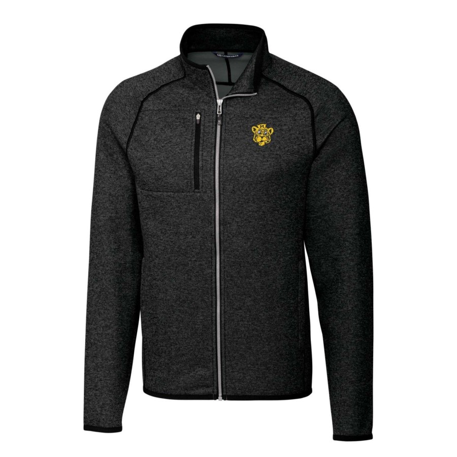 Men * | Clearance Sale Men'S Cutter & Buck Heather Charcoal Missouri Tigers Mainsail Sweater-Knit Full-Zip Jacket