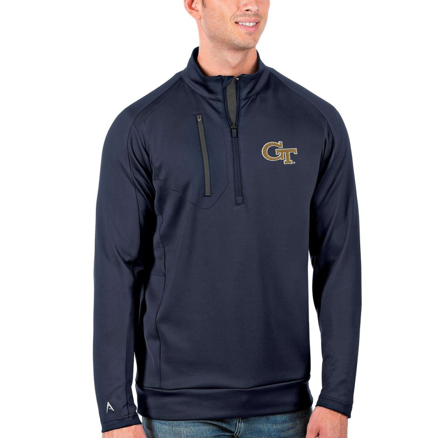 Men * | Limited Edition Men'S Antigua Navy Georgia Tech Yellow Jackets Big & Tall Generation Quarter-Zip Pullover Jacket