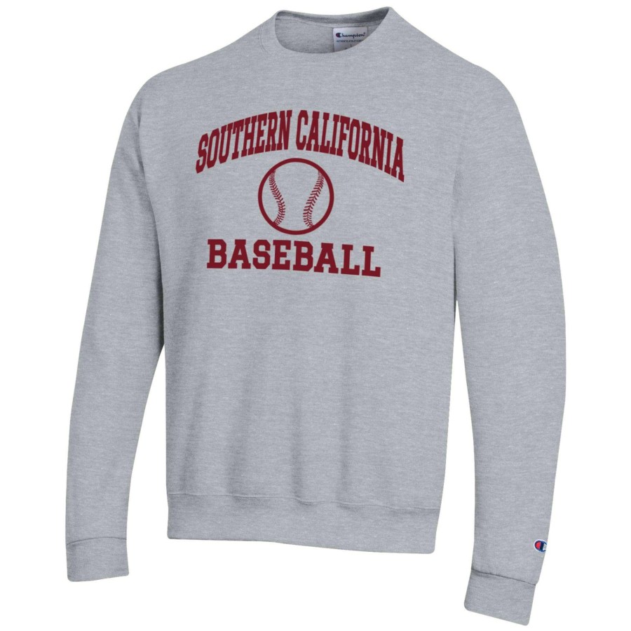 Men * | Reliable Quality Men'S Champion Gray Usc Trojans Baseball Icon Crewneck Pullover Sweatshirt