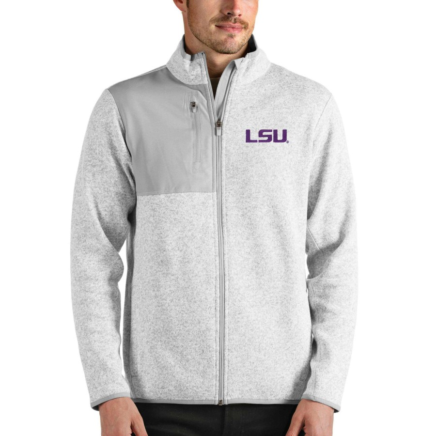 Men * | Lower Prices Men'S Antigua Heathered Gray Lsu Tigers Fortune Full-Zip Jacket