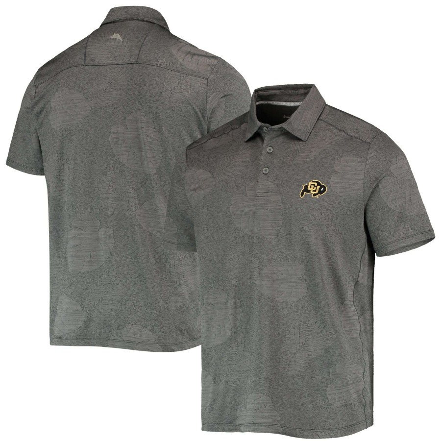 Men * | Discount Store Men'S Tommy Bahama Charcoal Colorado Buffaloes Palm Coast Delray Frond Islandzone Allover Print Polo