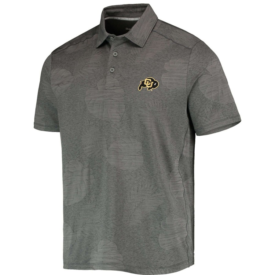 Men * | Discount Store Men'S Tommy Bahama Charcoal Colorado Buffaloes Palm Coast Delray Frond Islandzone Allover Print Polo