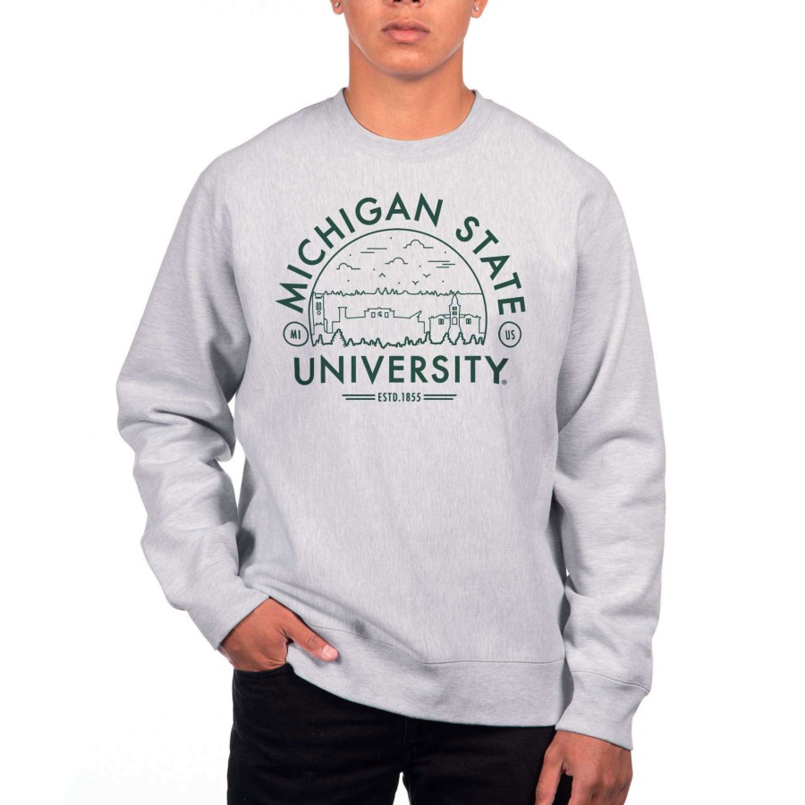 Men * | Lower Prices Men'S Uscape Apparel Heathered Gray Michigan State Spartans Premium Fleece Crew Neck Sweatshirt