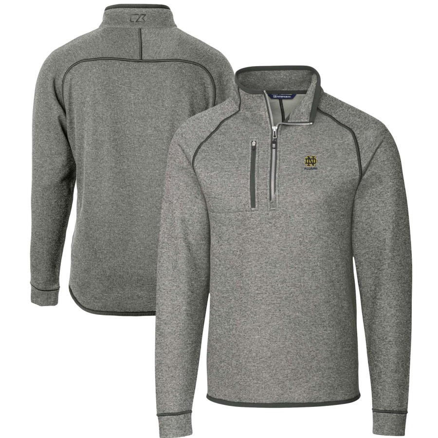 Men * | Original Men'S Cutter & Buck Heather Gray Notre Dame Fighting Irish Alumni Logo Mainsail Sweater-Knit Half-Zip Pullover Jacket