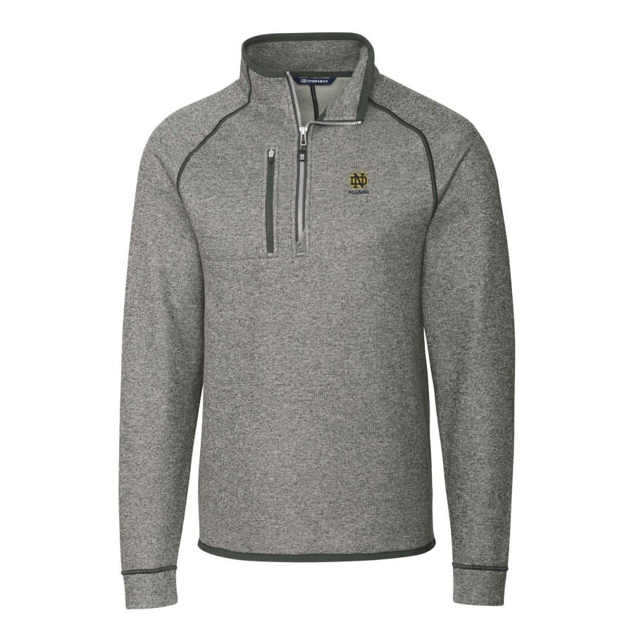 Men * | Original Men'S Cutter & Buck Heather Gray Notre Dame Fighting Irish Alumni Logo Mainsail Sweater-Knit Half-Zip Pullover Jacket