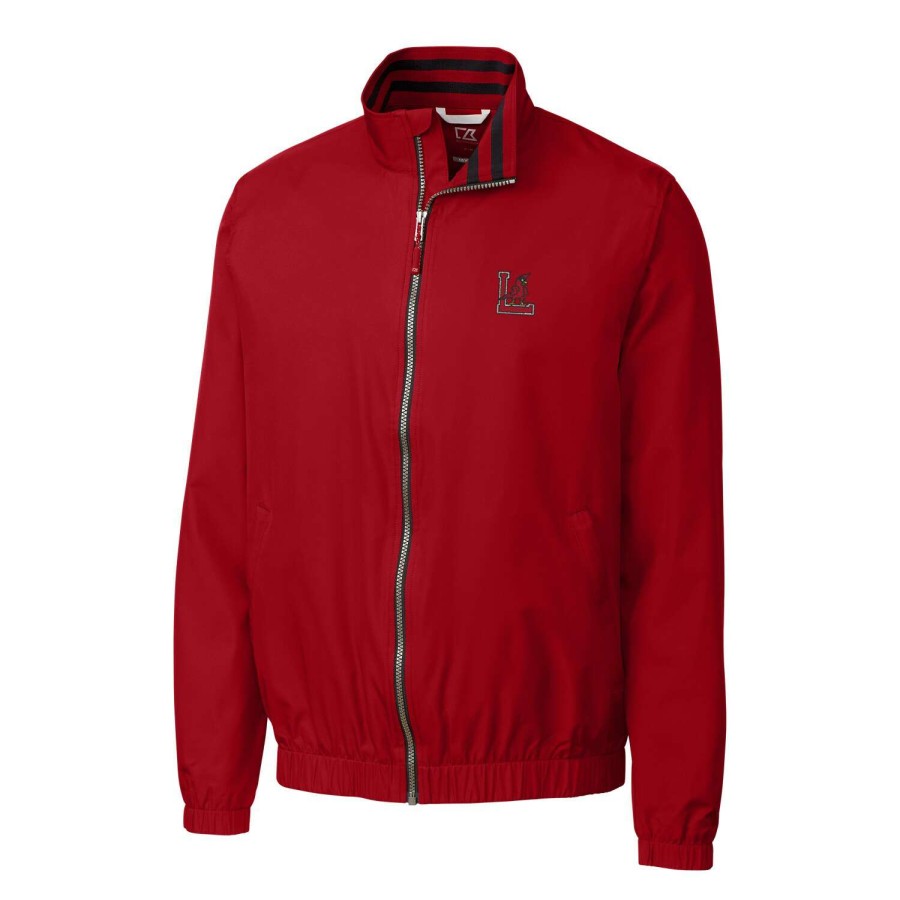 Men * | Clearance Sale Men'S Cutter & Buck Red Louisville Cardinals Nine Iron Vault Logo Full Zip Jacket