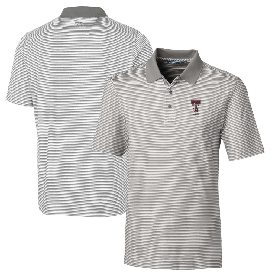 Men * | Bestsellers Men'S Cutter & Buck Gray Texas Tech Red Raiders Alumni Logo Forge Tonal Stripe Stretch Polo