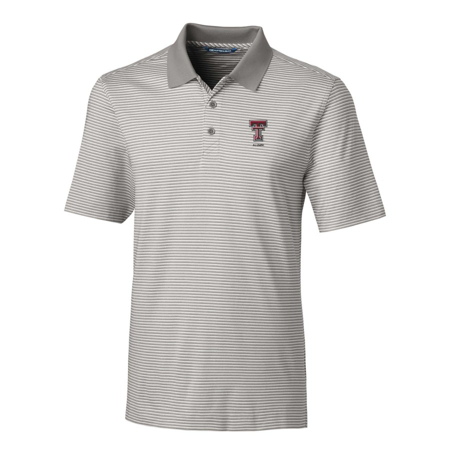 Men * | Bestsellers Men'S Cutter & Buck Gray Texas Tech Red Raiders Alumni Logo Forge Tonal Stripe Stretch Polo