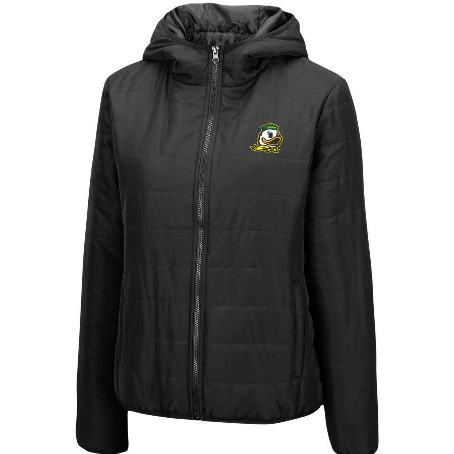 Women * | Best Quality Women'S Colosseum Black Oregon Ducks Arianna Full-Zip Puffer Jacket