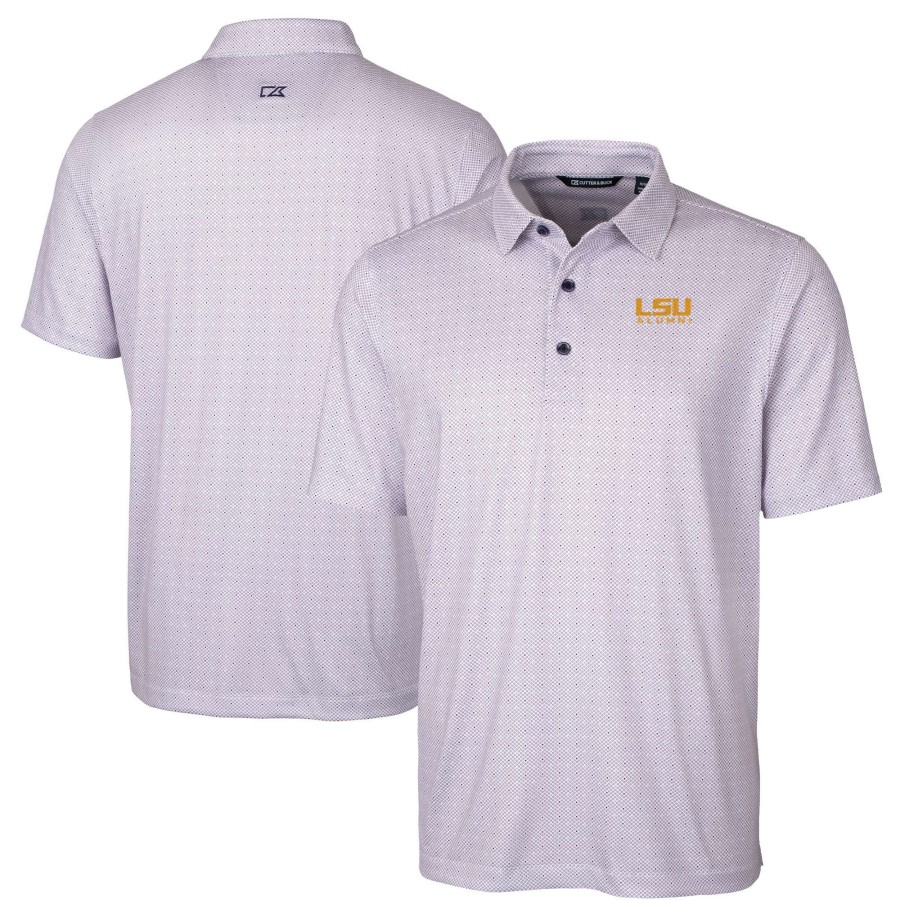 Men * | Lower Prices Men'S Cutter & Buck Purple Lsu Tigers Alumni Logo Double Dot Print Stretch Polo