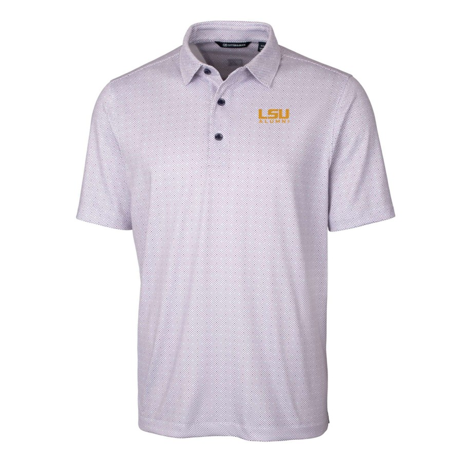 Men * | Lower Prices Men'S Cutter & Buck Purple Lsu Tigers Alumni Logo Double Dot Print Stretch Polo