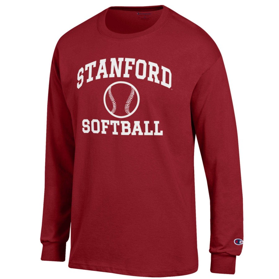 Men * | Good Quality Men'S Champion Cardinal Stanford Cardinal Softball Icon Long Sleeve T-Shirt