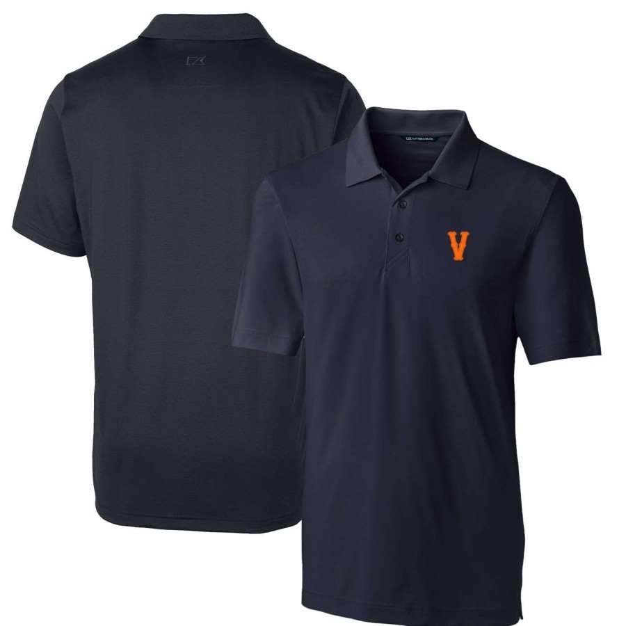 Men * | Hot Sell Men'S Cutter & Buck Navy Virginia Cavaliers Vintage Logo Big & Tall Forge Stretch Polo