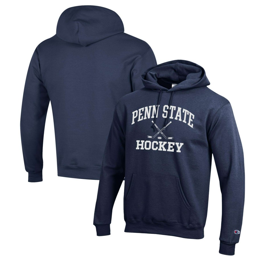 Men * | Reliable Quality Men'S Champion Navy Penn State Nittany Lions Hockey Icon Powerblend Pullover Hoodie