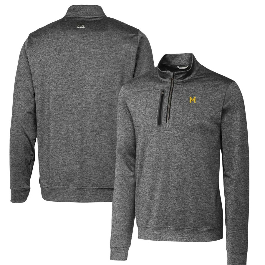 Men * | Reliable Quality Men'S Cutter & Buck Steel Michigan Wolverines Vault Big & Tall Stealth Quarter-Zip Pullover Top