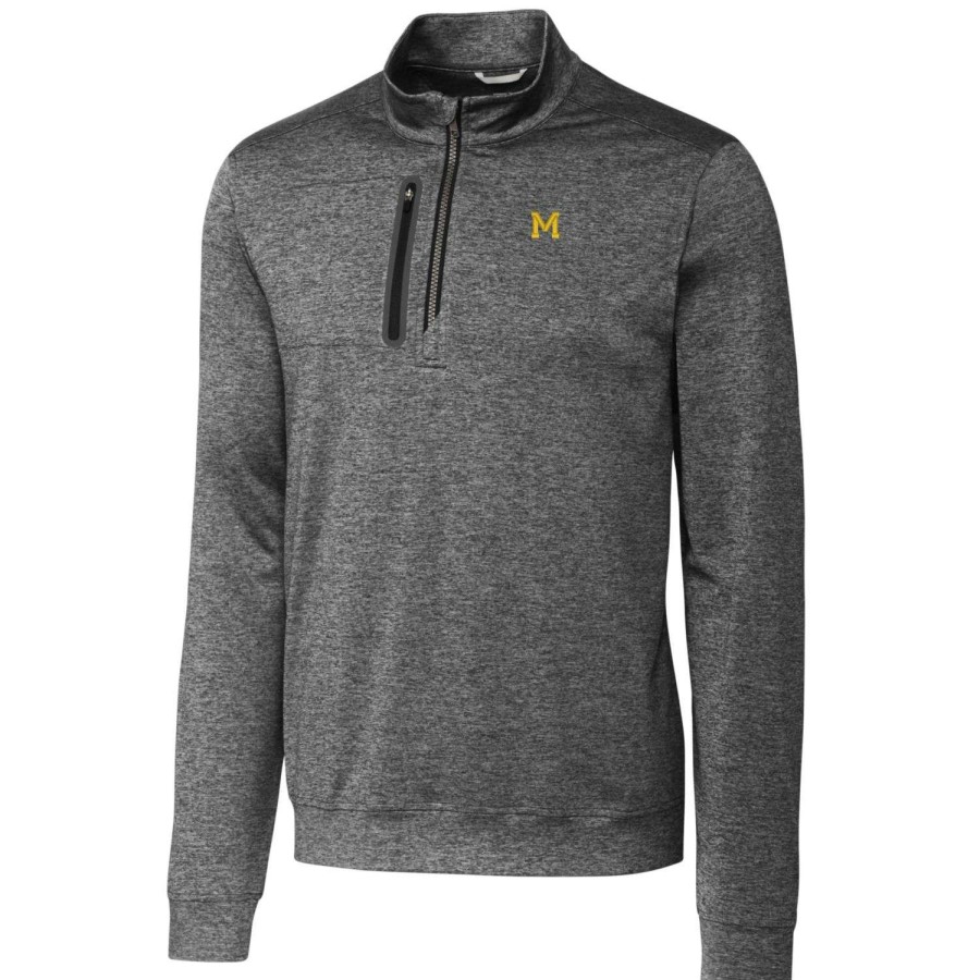 Men * | Reliable Quality Men'S Cutter & Buck Steel Michigan Wolverines Vault Big & Tall Stealth Quarter-Zip Pullover Top