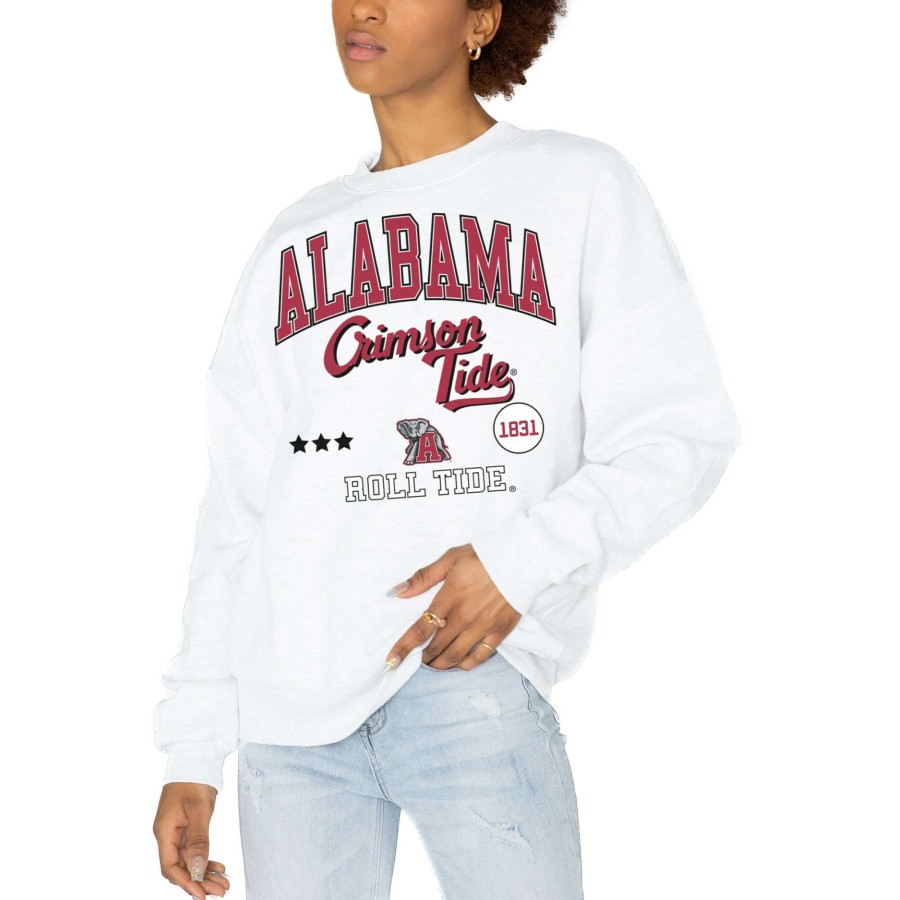 Women * | Lower Prices Women'S Gameday Couture White Alabama Crimson Tide All We'Ve Got Premium Fleece Drop Shoulder Pullover Sweatshirt