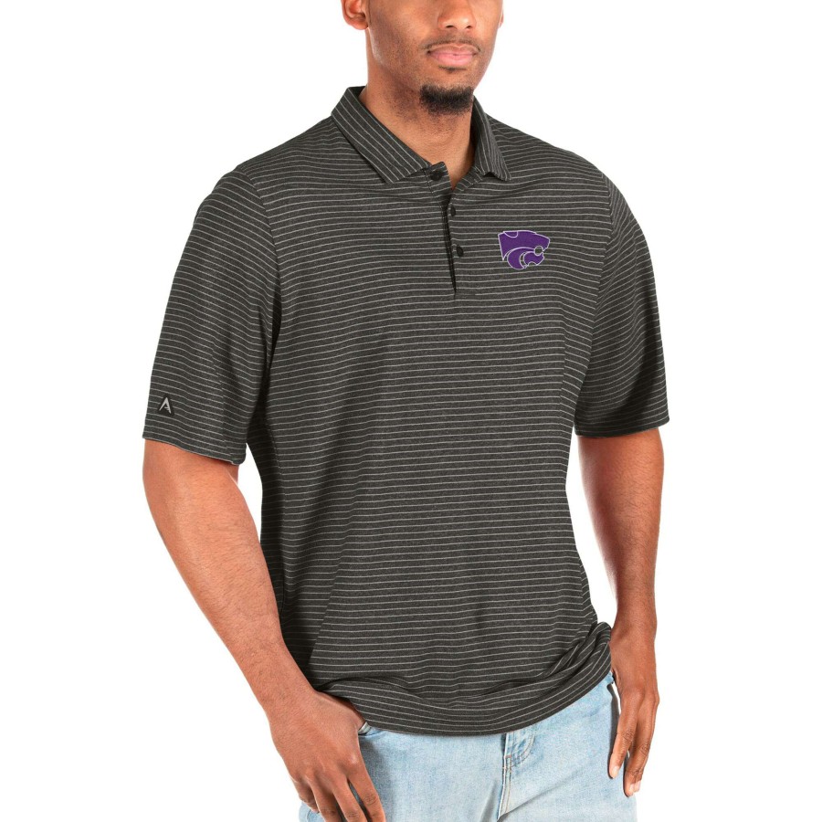 Men * | Limited Edition Men'S Antigua Heathered Black/Silver Kansas State Wildcats Esteem Big & Tall Polo