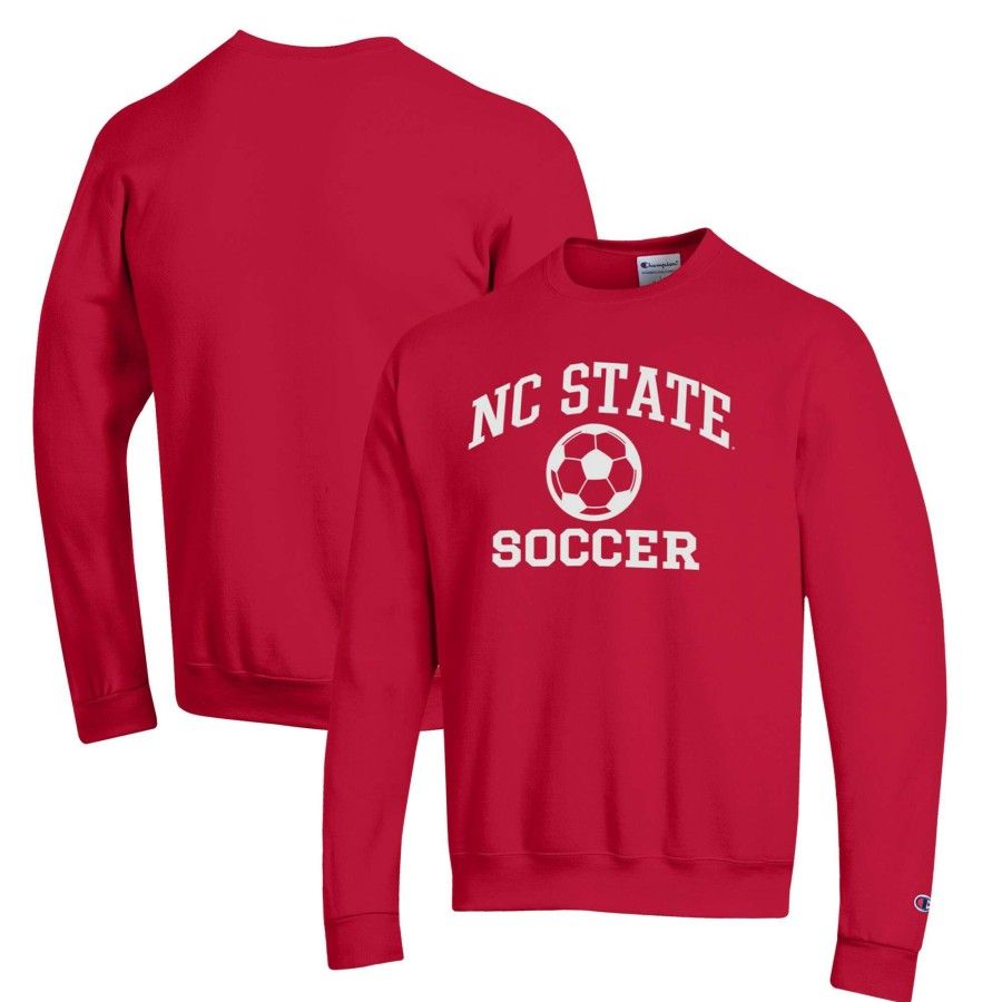 Men * | Best Quality Men'S Champion Red Nc State Wolfpack Soccer Icon Powerblend Pullover Sweatshirt