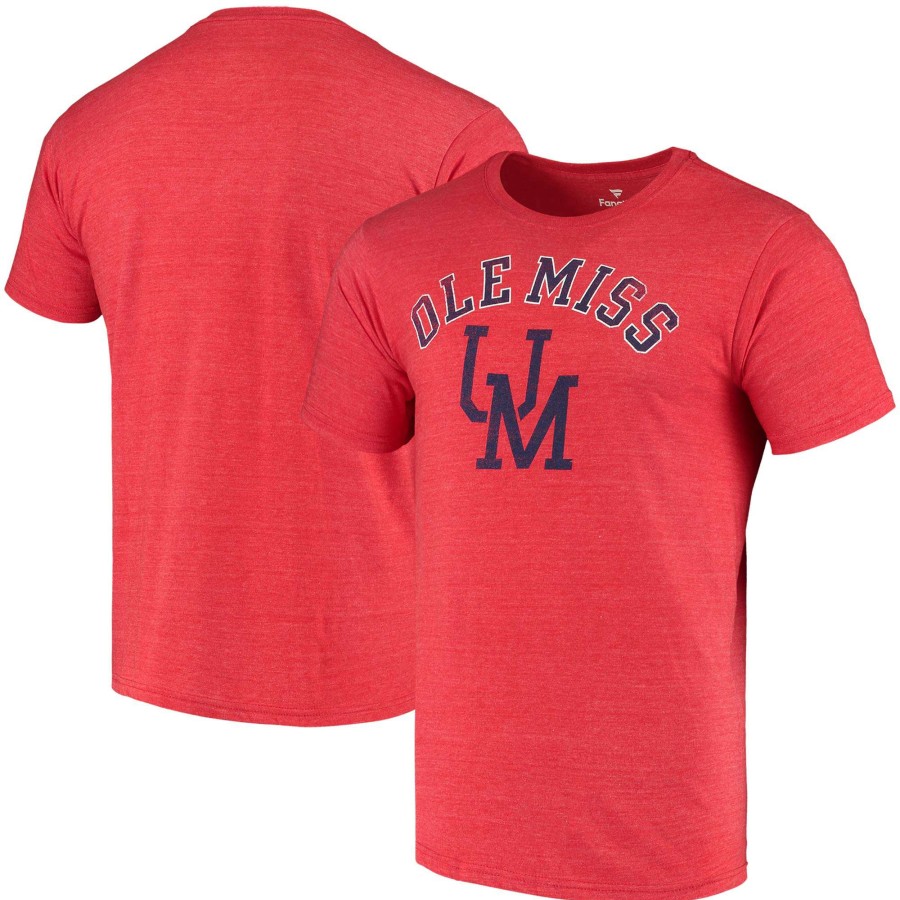 Men * | Reliable Quality Men'S Fanatics Branded Heathered Red Ole Miss Rebels Vault Arch Over Logo Tri-Blend T-Shirt