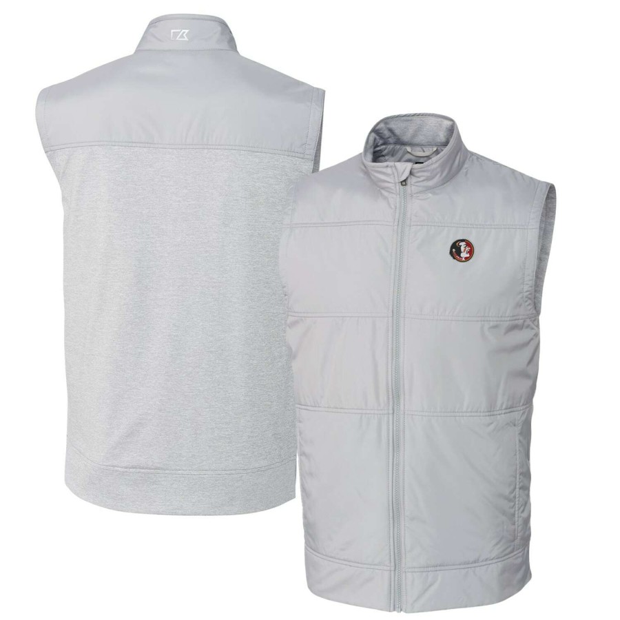 Men * | Good Quality Men'S Cutter & Buck Gray Florida State Seminoles Vault Big & Tall Stealth Hybrid Windbreaker Full-Zip Vest