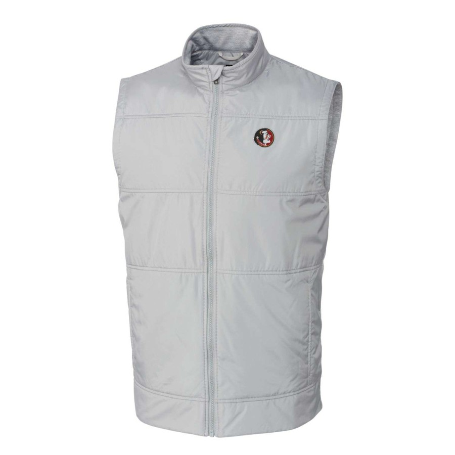 Men * | Good Quality Men'S Cutter & Buck Gray Florida State Seminoles Vault Big & Tall Stealth Hybrid Windbreaker Full-Zip Vest