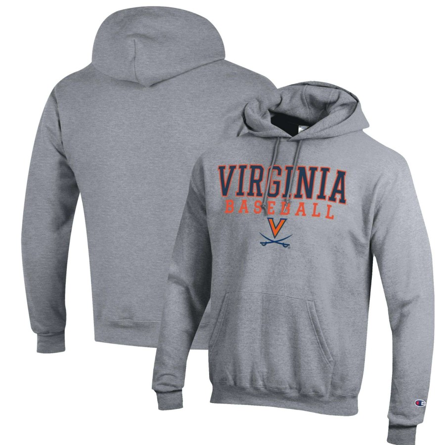 Men * | Tendy Style Men'S Champion Gray Virginia Cavaliers Baseball Stack Pullover Hoodie