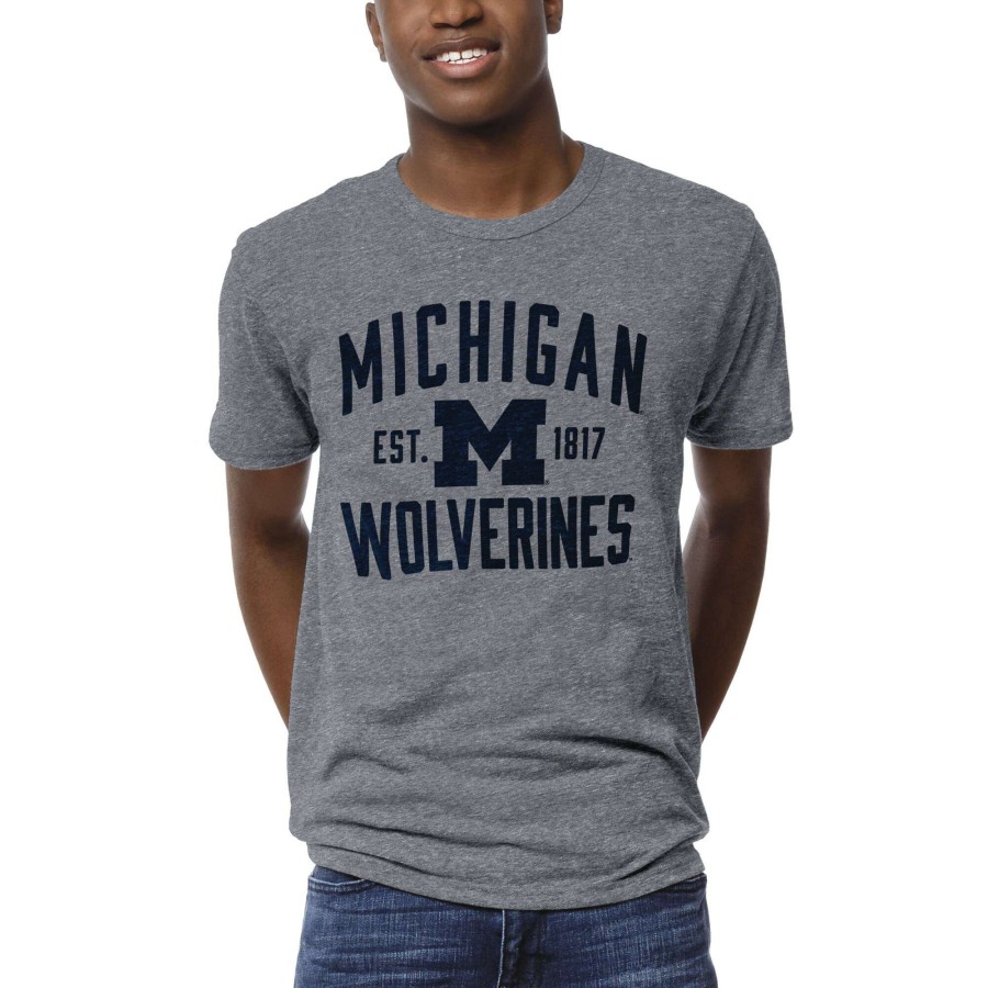 Men * | Hot Sell Men'S League Collegiate Wear Heather Gray Michigan Wolverines 1274 Victory Falls T-Shirt